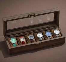 Cargar imagen en el visor de la galería, Caja En Madera Laminada Café Mate Para Organizar 10 y 12 Relojes