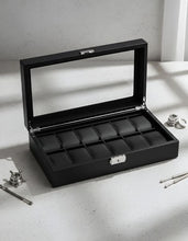 Cargar imagen en el visor de la galería, Caja En Cuero sintetico Negro Para Organizar 12 almohadillas en cuero sintético extraíbles