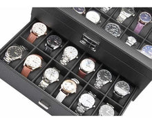 Cargar imagen en el visor de la galería, Caja En Cuero sintetico Negro 2 niveles Para Organizar 24 relojes