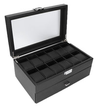 Cargar imagen en el visor de la galería, Caja En Cuero sintetico Negro 2 niveles Para Organizar 24 relojes