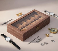 Cargar imagen en el visor de la galería, Caja En Madera Laminada Café Mate Para Organizar 10 y 12 Relojes