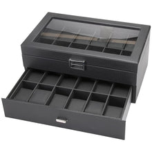 Cargar imagen en el visor de la galería, Caja En Cuero sintetico Negro 2 niveles Para Organizar 24 relojes