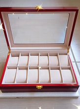 Cargar imagen en el visor de la galería, Caja En Madera Laminada vino tinto Brillante Para Organizar 12 Relojes