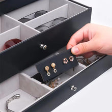 Cargar imagen en el visor de la galería, Caja estuche organizador Cuero sintético Negro , 3 niveles ,12 relojes,6 gafas y accesorios