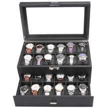 Cargar imagen en el visor de la galería, Caja En Cuero sintetico Negro 2 niveles Para Organizar 24 relojes