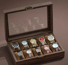Cargar imagen en el visor de la galería, Caja En Madera Laminada Café Mate Para Organizar 10 y 12 Relojes