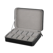 Cargar imagen en el visor de la galería, Caja Para Organizar 6, 10, 12 Relojes , Cuero Negro Con Cremallera