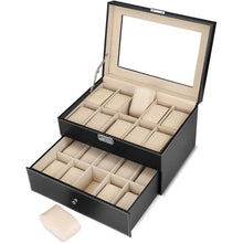 Cargar imagen en el visor de la galería, Caja En Cuero sintético Negro Para Organizar 20 Relojes En 2 Niveles