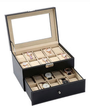 Cargar imagen en el visor de la galería, Caja En Cuero sintético Negro Para Organizar 20 Relojes En 2 Niveles