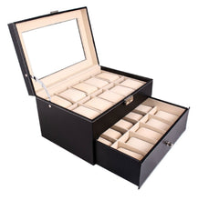 Cargar imagen en el visor de la galería, Caja En Cuero sintético Negro Para Organizar 20 Relojes En 2 Niveles