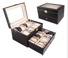 Cargar imagen en el visor de la galería, Caja En Cuero sintético Negro Para Organizar 20 Relojes En 2 Niveles