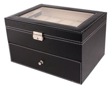 Cargar imagen en el visor de la galería, Caja En Cuero sintético Negro Para Organizar 20 Relojes En 2 Niveles