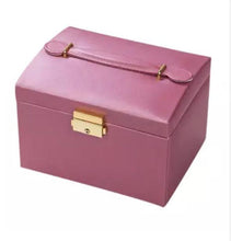 Cargar imagen en el visor de la galería, Joyero De 3 Niveles En Cuero Ecológico Con Llave Y Espejo Negro, Blanco y Pink.