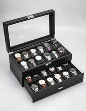 Cargar imagen en el visor de la galería, Caja En Cuero sintetico Negro 2 niveles Para Organizar 24 relojes
