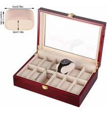 Cargar imagen en el visor de la galería, Caja En Madera Laminada vino tinto Brillante Para Organizar 12 Relojes
