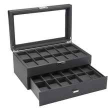 Cargar imagen en el visor de la galería, Caja En Cuero sintetico Negro 2 niveles Para Organizar 24 relojes
