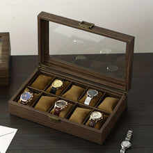 Cargar imagen en el visor de la galería, Caja En Madera Laminada Café Mate Para Organizar 10 y  12 Relojes
