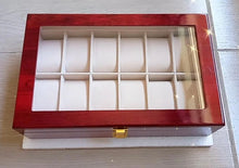 Cargar imagen en el visor de la galería, Caja En Madera Laminada vino tinto Brillante Para Organizar 12 Relojes
