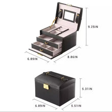 Cargar imagen en el visor de la galería, Joyero De 3 Niveles En Cuero Ecológico Con Llave Y Espejo Negro, Blanco y Pink.
